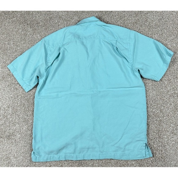 Tommy Bahama Shirt Mens Large Blue Solid Hawaiian Button Up Short Sleeve Silk - Picture 8 of 8